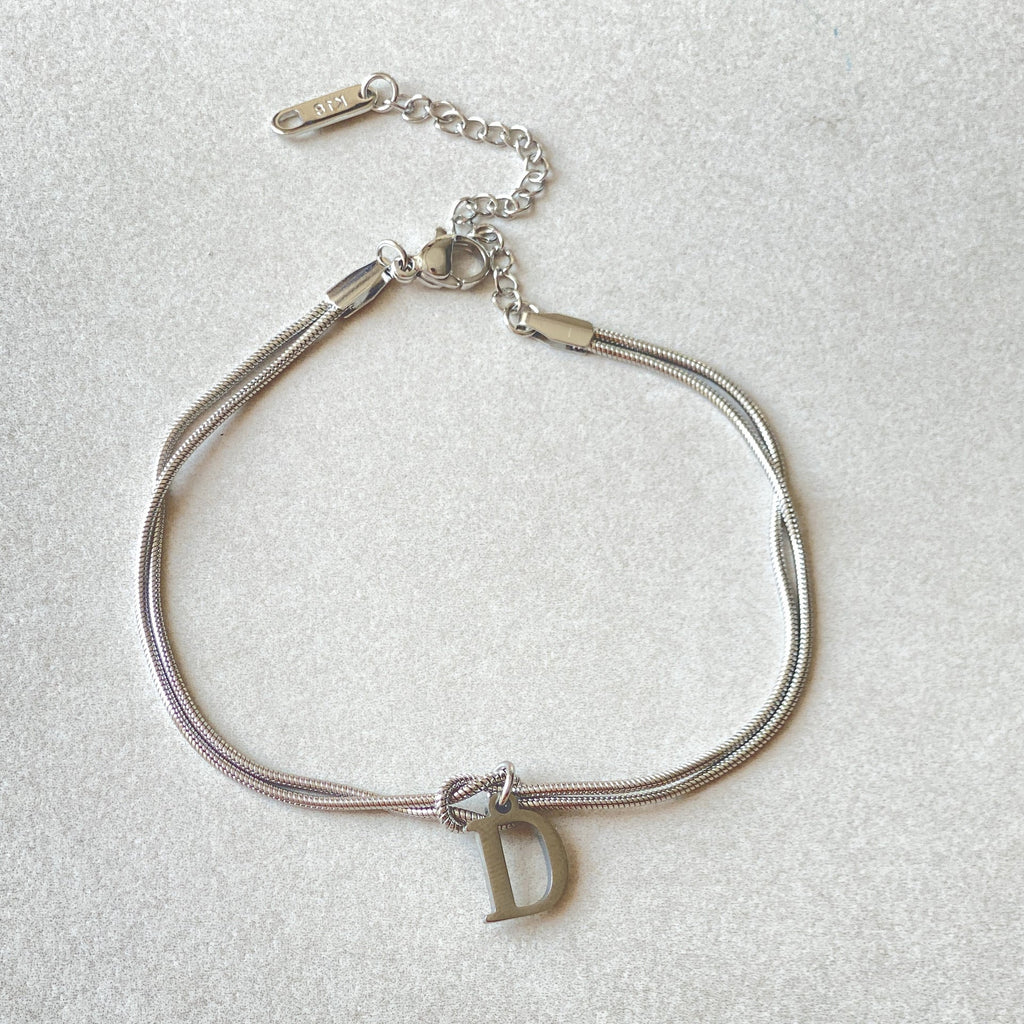 Initial Letter Love Knot Bracelet for Women | Gold Snake Chain