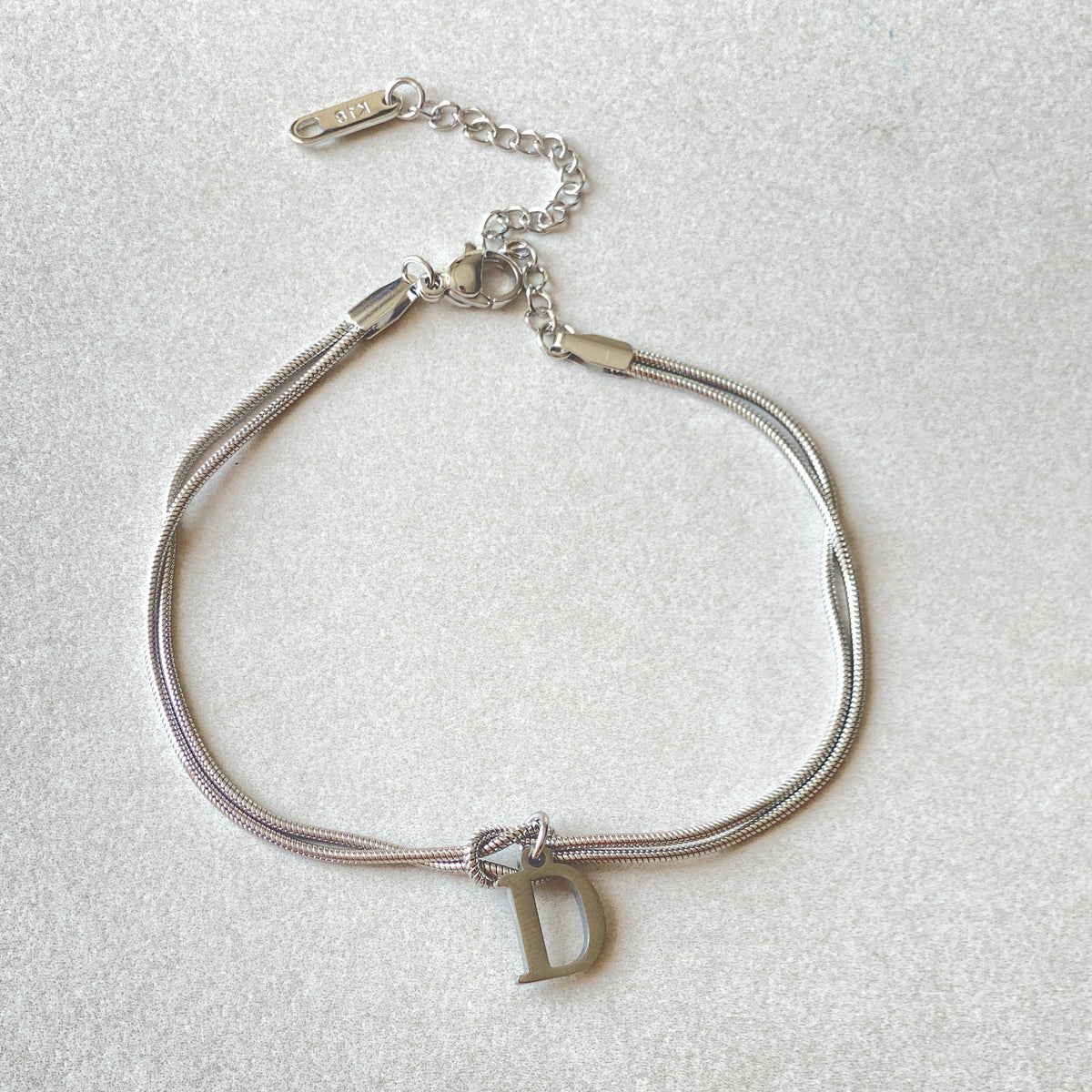 Initial Letter Love Knot Bracelet for Women | Gold Snake Chain