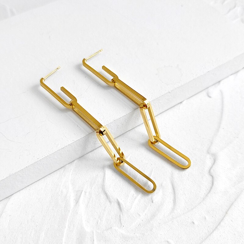 Stainless Steel Geometric Earrings | European Style 8.6cm Drop