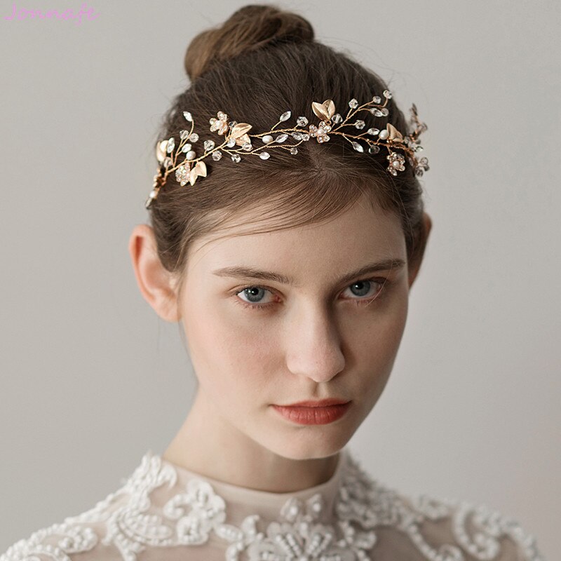 Crystal Branches Gold Leaf Headband | Alloy Diamond Natural Bridal