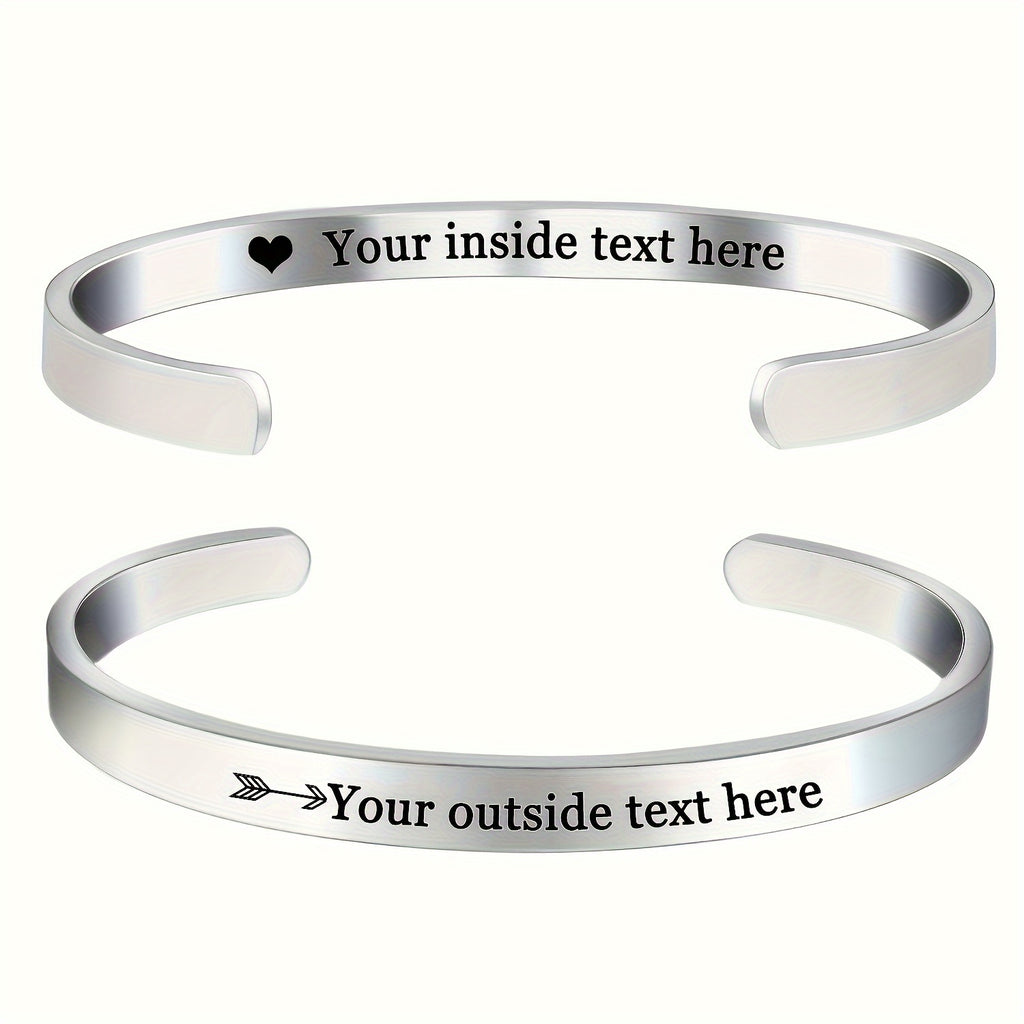 Custom Engraved Open Bangle Couple Bracelet 2