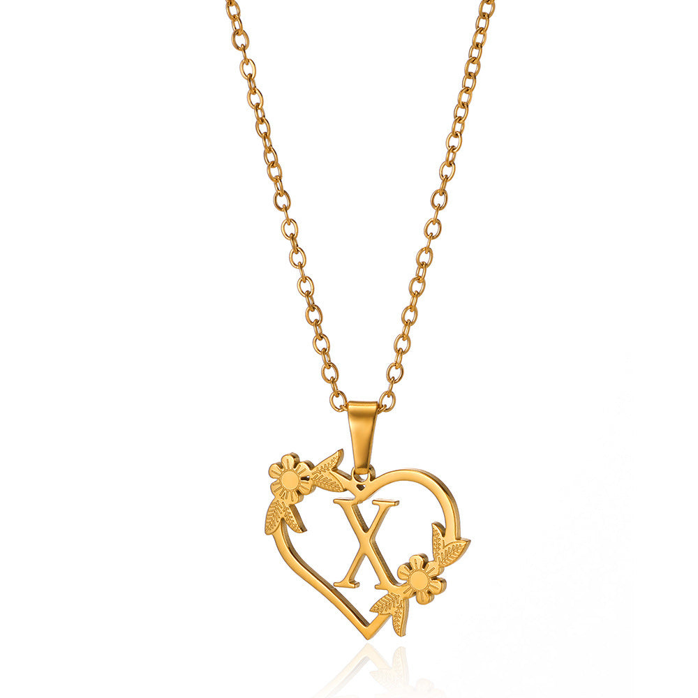18K Gold Plated Hollow Heart and Flower Pendant Necklace