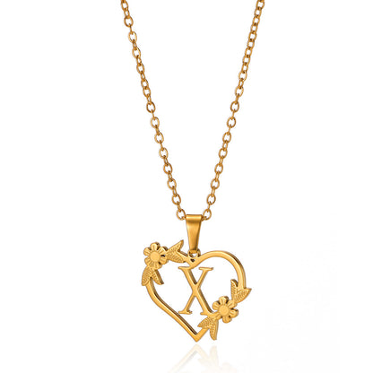 18K Gold Plated Hollow Heart and Flower Pendant Necklace | Stainless Steel