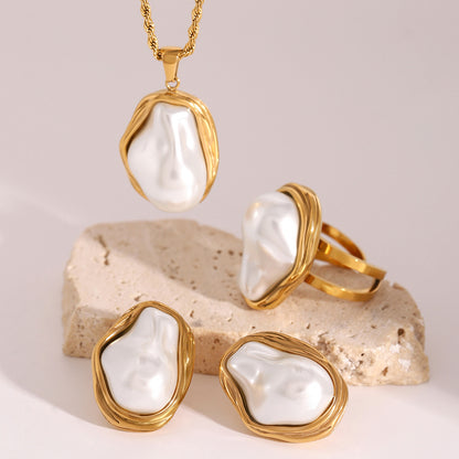 Stainless Steel Pearl Pendant Necklace for Women