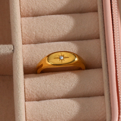 Golden Oval Star Zircon Ring | Stainless Steel Women's Fashion OL