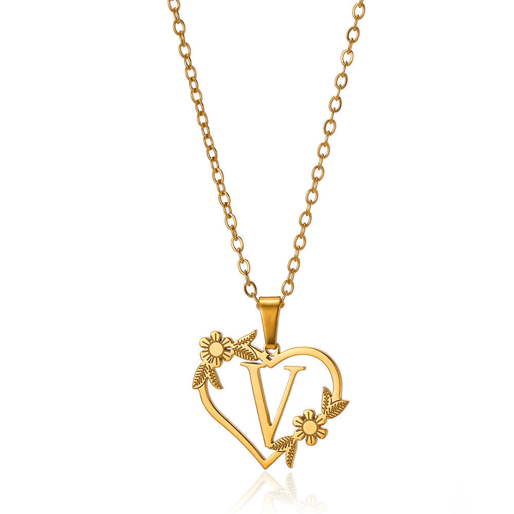 18K Gold Plated Hollow Heart and Flower Pendant Necklace