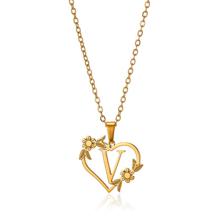 18K Gold Plated Hollow Heart and Flower Pendant Necklace | Stainless Steel