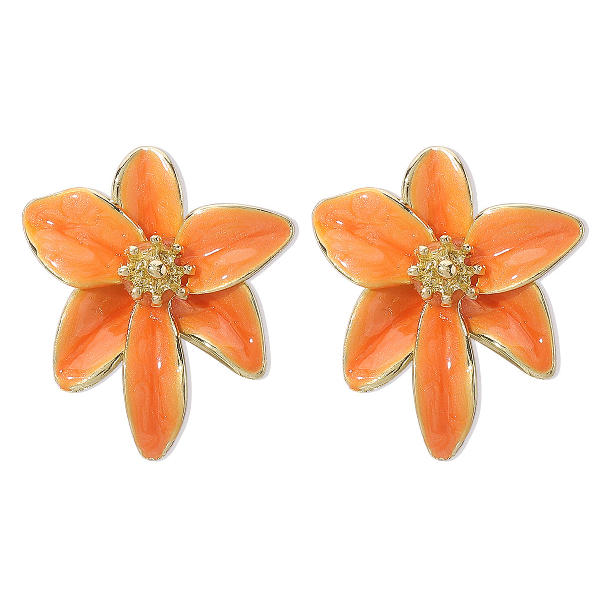Vintage Enamel Flower Stud Earrings | Alloy Oil Drop Purple Green Wine Orange