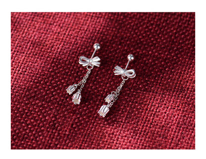 Bow Tassel Silver Ear Studs | Pure Silver Korean Sweet Style