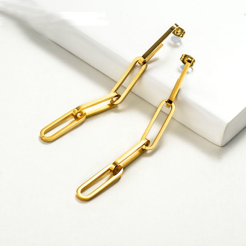 Stainless Steel Geometric Earrings | European Style 8.6cm Drop