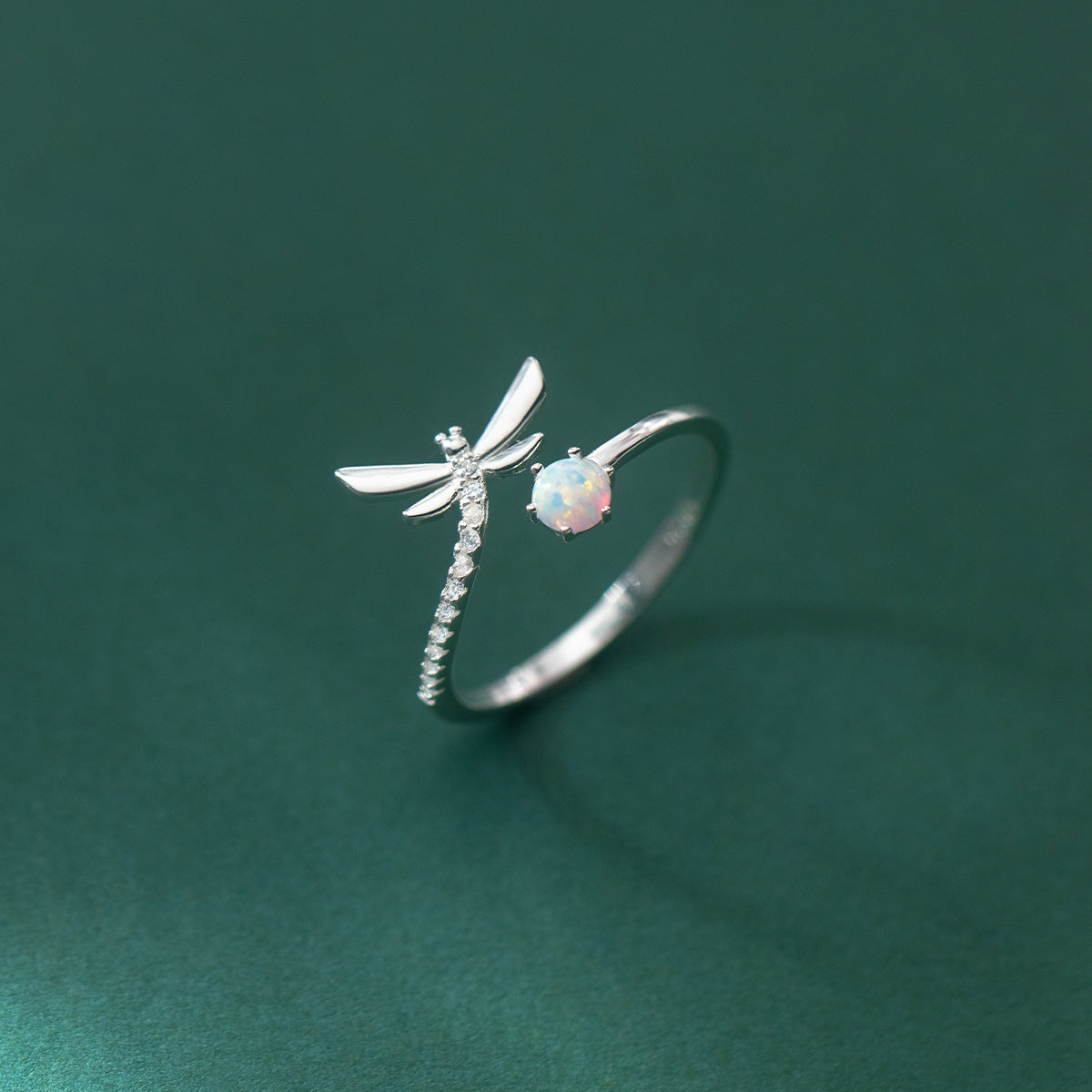 925 Silver Dragonfly Opal Ring | Adjustable Women's Fresh Style