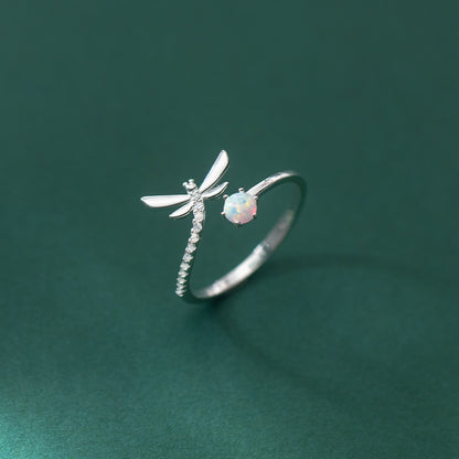 925 Silver Dragonfly Opal Ring | Adjustable Women's Fresh Style