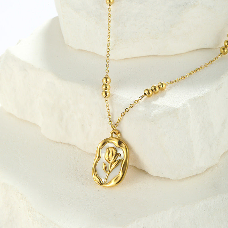 Rose White Shell Pendant Necklace for Women