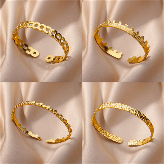 Pleated Pattern Open Bracelet for Women in Stainless Steel