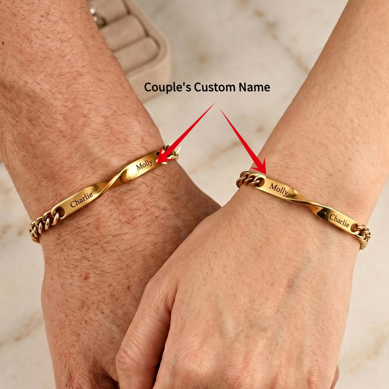 Personalized Couple Engraved Cuban Link Bracelets | Set of 2, 18K Gold Plated