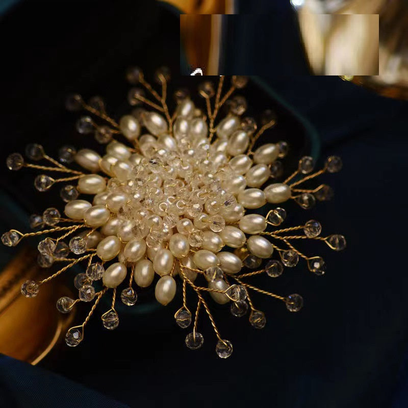 Pearl Snowflake Corsage Brooch | Copper Wire Korean Sequin