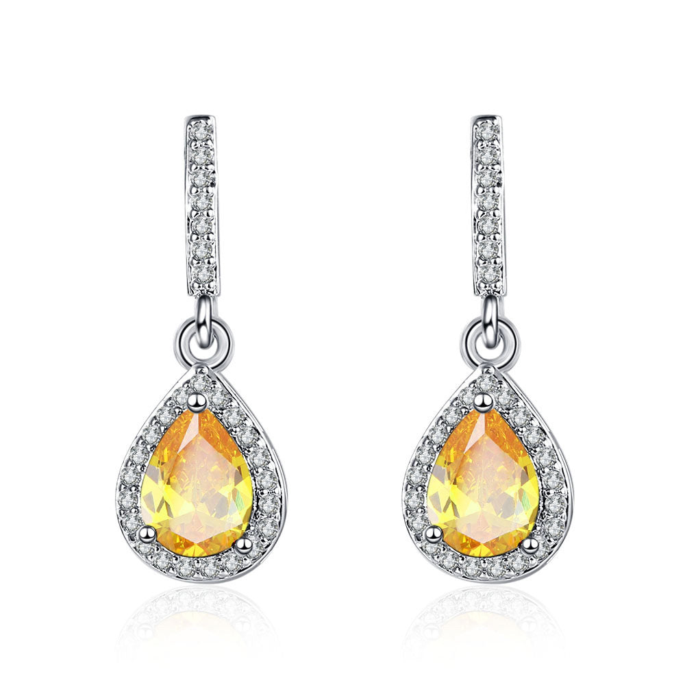 Drop Shape Micro Inlaid Zircon Ear Studs | Copper Multi-Colour