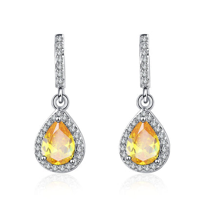 Drop Shape Micro Inlaid Zircon Ear Studs | Copper Multi-Colour