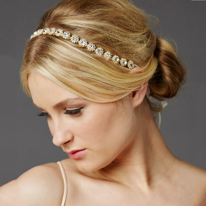 Sunflower Rhinestone Hair Band | Metal Silver Rose Gold Wedding