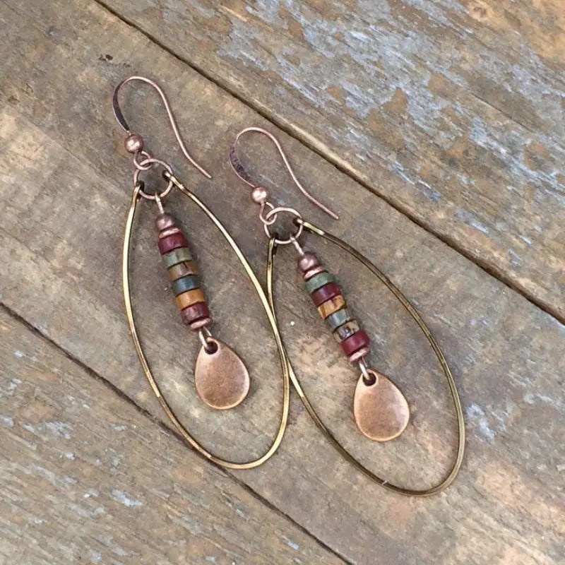 Retro Bohemian Triple-Circle Earrings | Alloy Colour-Block Ethnic