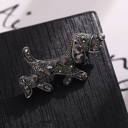 Niche Puppy Brooch | Alloy Diamond Inlay Gold Dark Gray 4.2cm