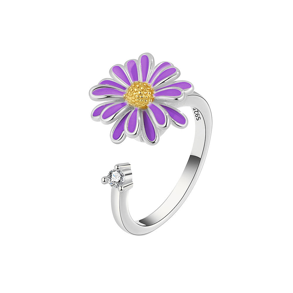 Purple Enamel Rotating Ring | Anti-Stress Copper Flower Design