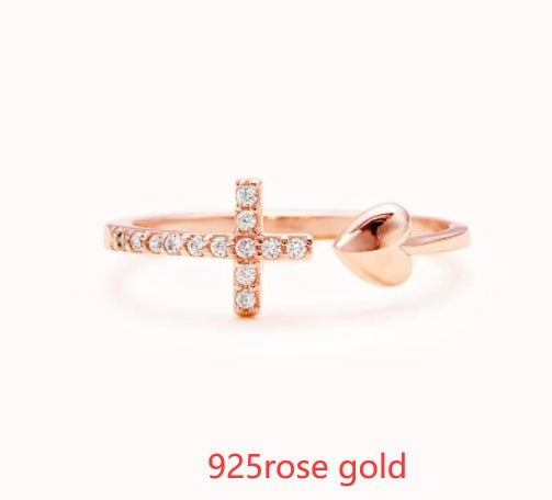 S925 Sterling Silver Love Cross Open Ring | Women's Adjustable