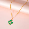 Green Enamel Four Leaf Clover Pendant Necklace for Women