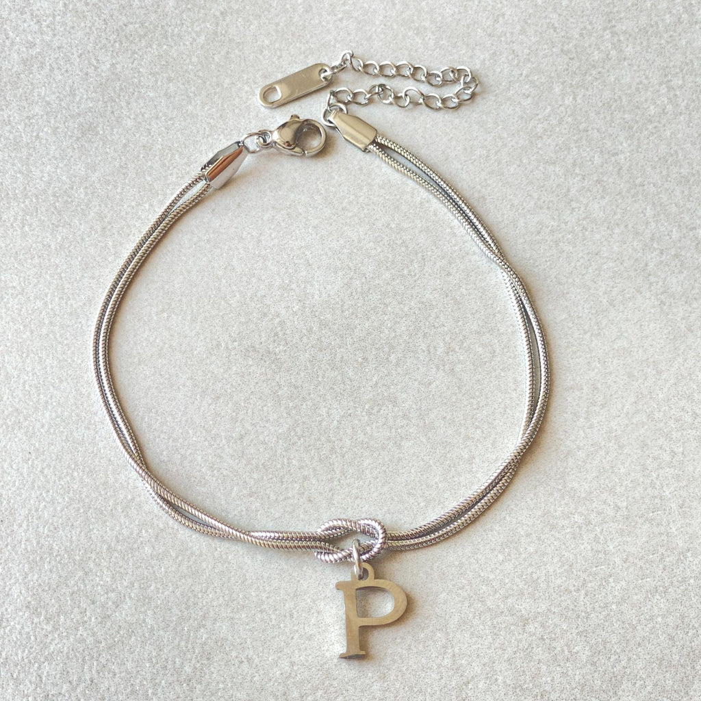 Initial Letter Love Knot Bracelet for Women | Gold Snake Chain