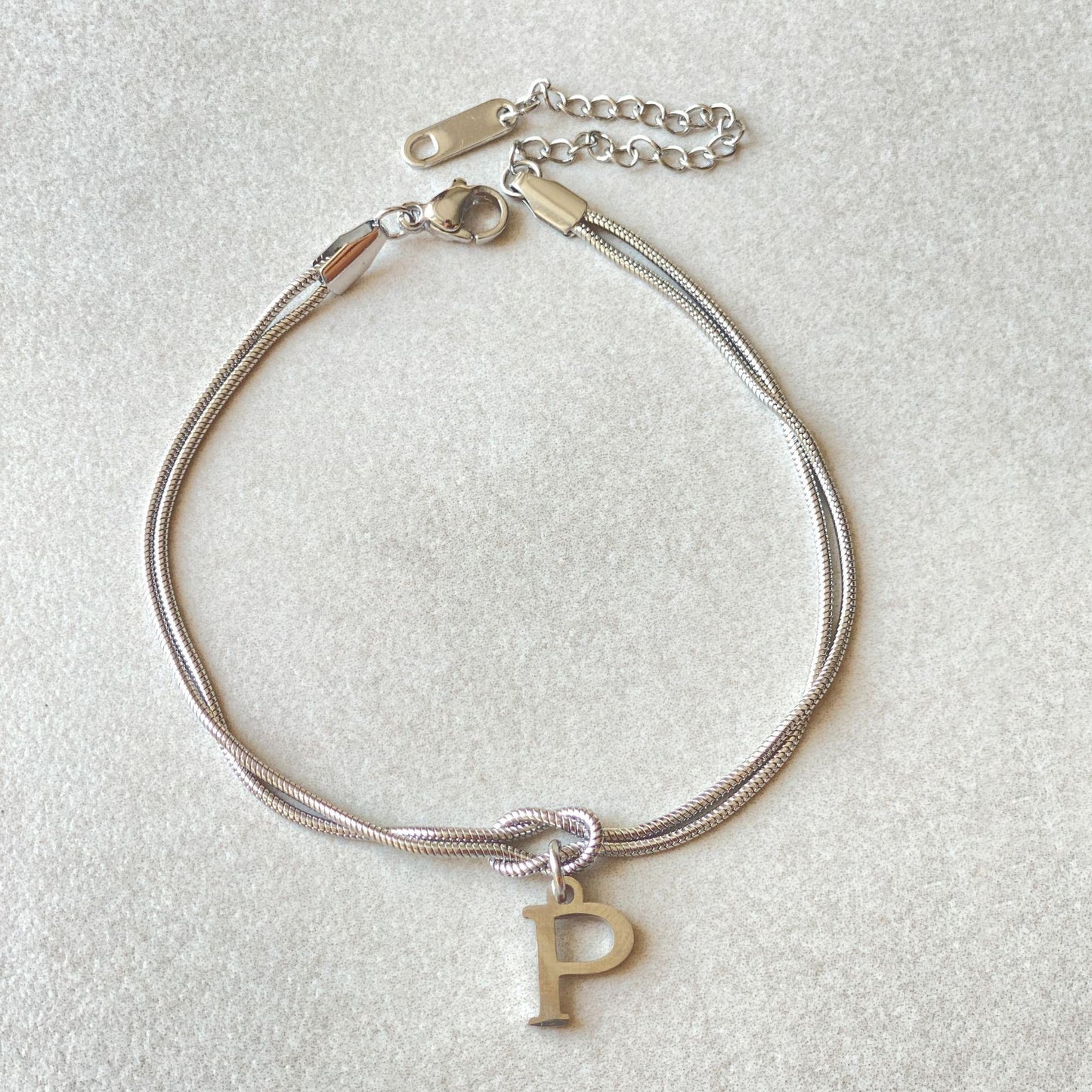 Initial Letter Love Knot Bracelet for Women | Gold Snake Chain