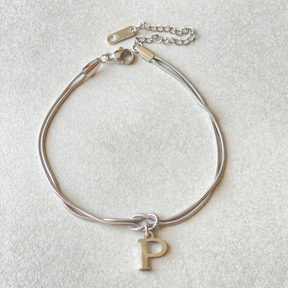 Initial Letter Love Knot Bracelet for Women | Gold Snake Chain