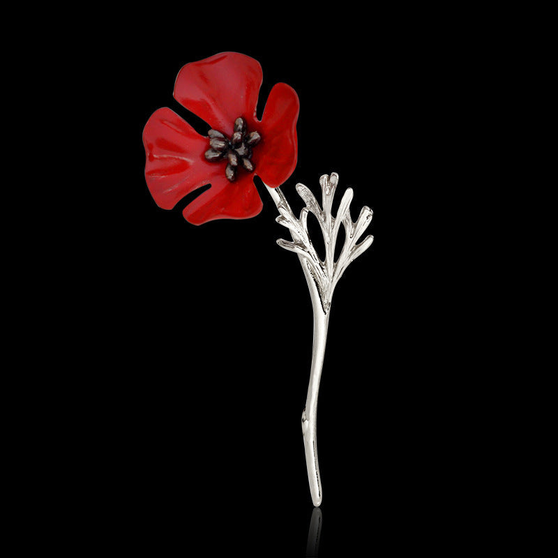 Red Flower Brooch | Alloy Floral Decorative Pin