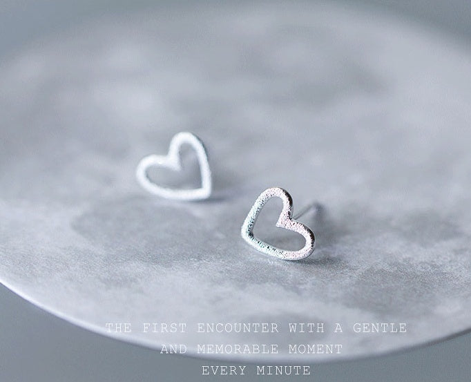 925 Silver Hollow Heart Stud Earrings | Tiny Cute Gift for Girls