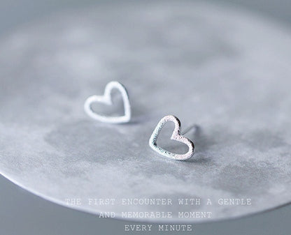 925 Silver Hollow Heart Stud Earrings | Tiny Cute Gift for Girls