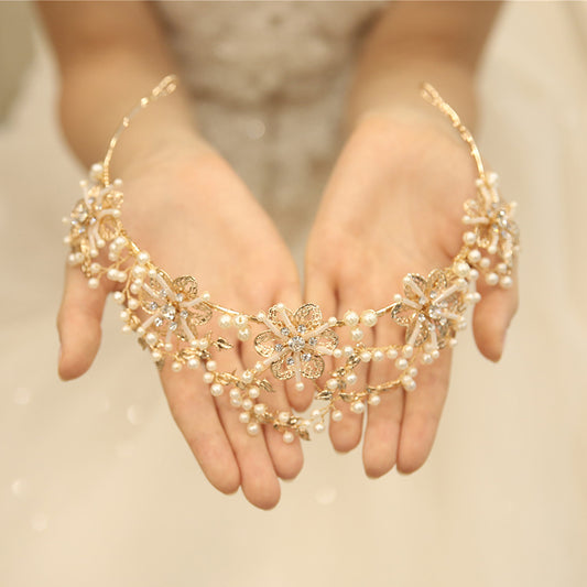 Bridal Pearl Crystal Crown Headdress | KC Gold Manual Crafted