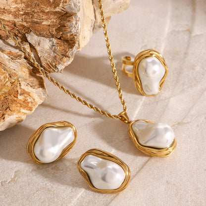 Stainless Steel Pearl Pendant Necklace for Women