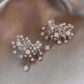 Pearl Stud Earrings | Alloy Geometric Gold