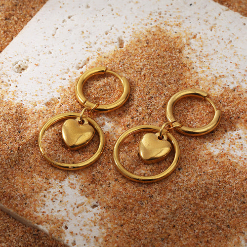 18K Gold Circle Heart Earrings | Stainless Steel European Style