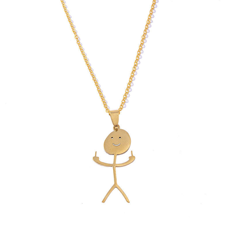 Hip Hop Smiley Middle Finger Pendant Necklace | Stick Figure Design