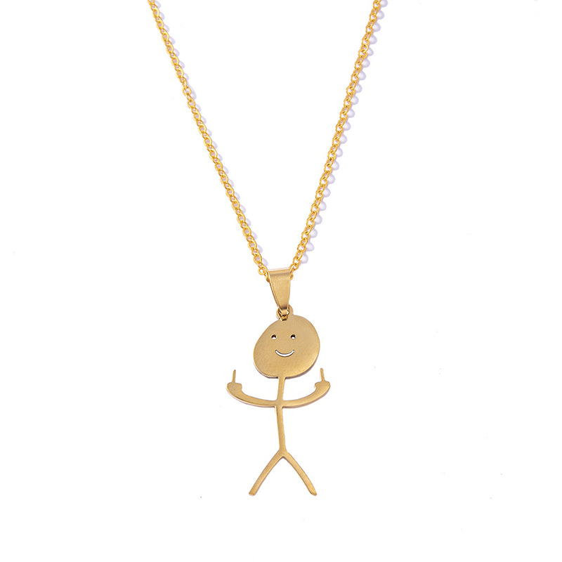 Hip Hop Smiley Middle Finger Pendant Necklace | Stick Figure Design