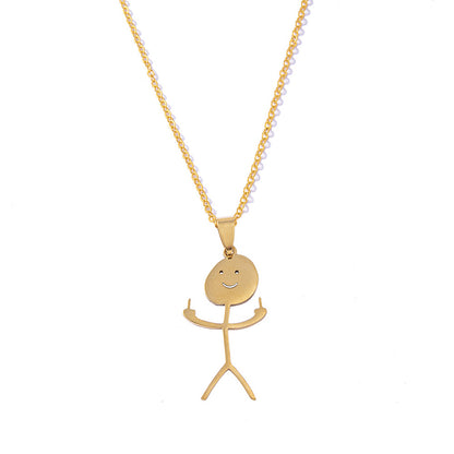 Hip Hop Smiley Middle Finger Pendant Necklace | Stick Figure Design