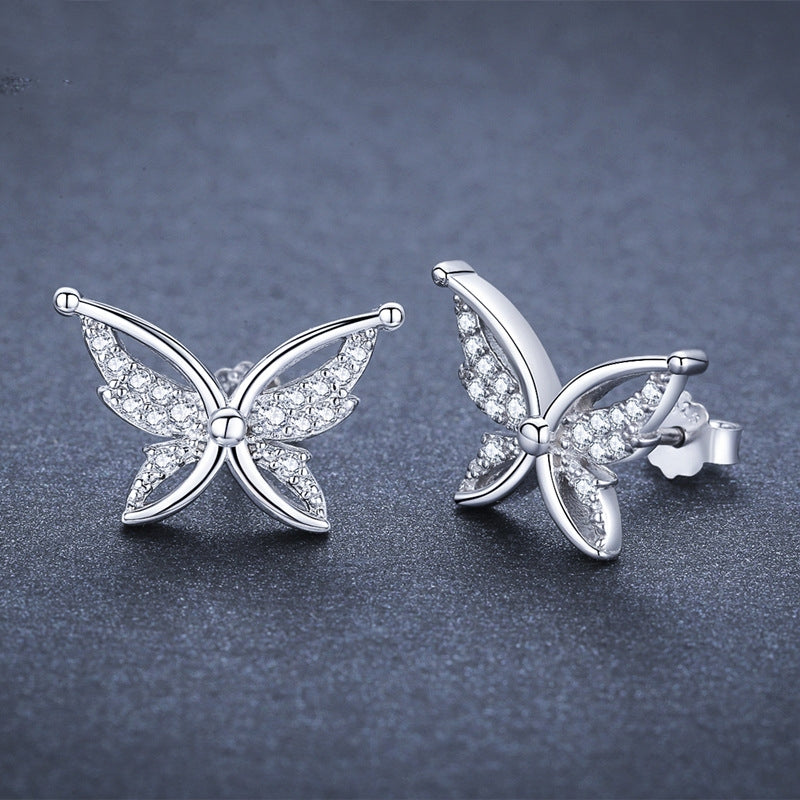 Full Rhinestone Butterfly Stud Earrings | Copper Black Natural