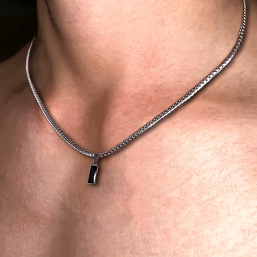 Men's Flat Chain Black Pendant Necklace