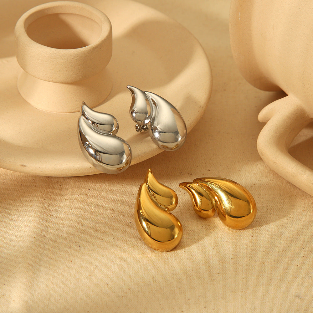 18K Double-Layer Water Drop Earrings | Stainless Steel Gold Silver