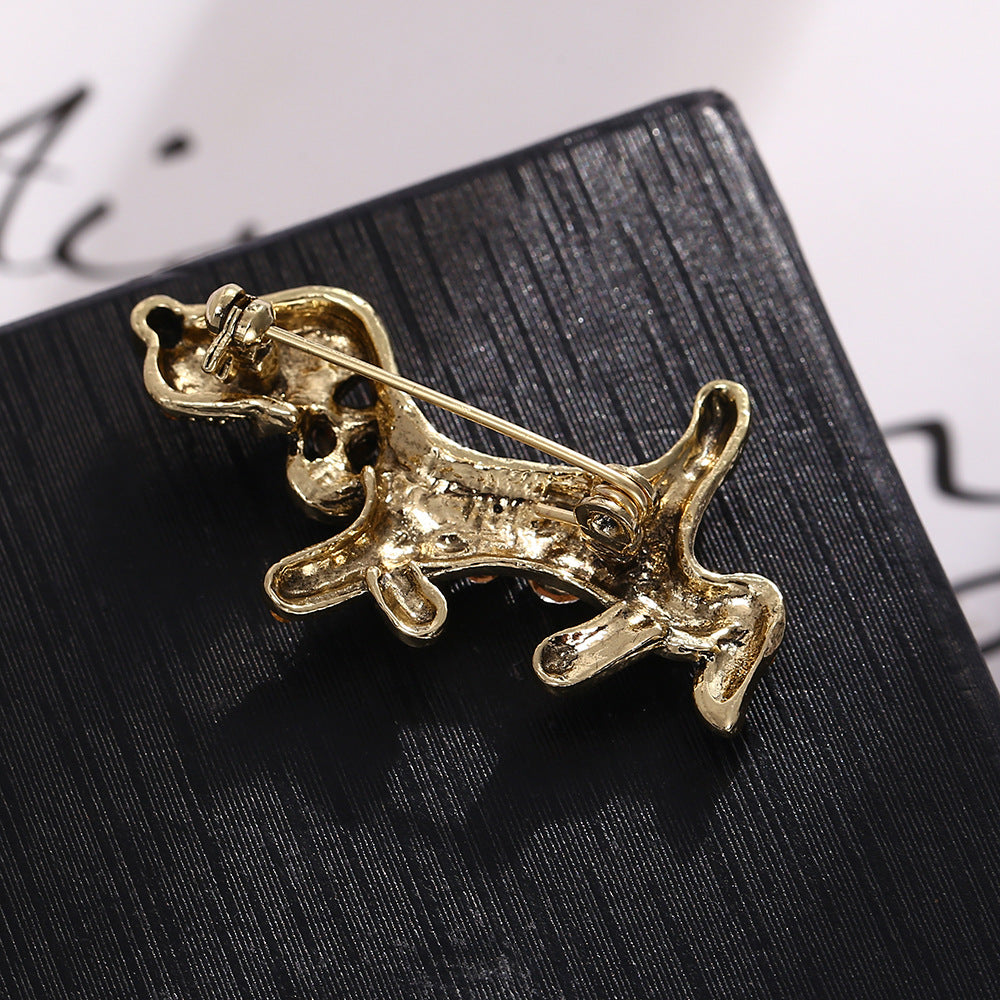 Niche Puppy Brooch | Alloy Diamond Inlay Gold Dark Gray 4.2cm