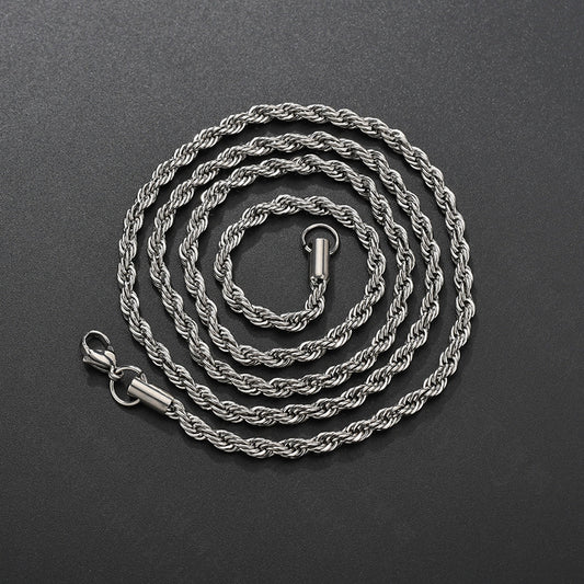 Hip Hop Twisted Rope Chain Necklace in Stainless Steel | Vacuum Plated Gold