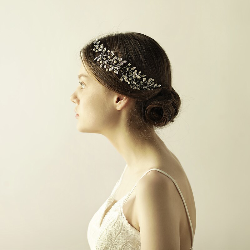 Pearl Bridal Hair Band | Glass Drill Korean Silver 26cm 13g