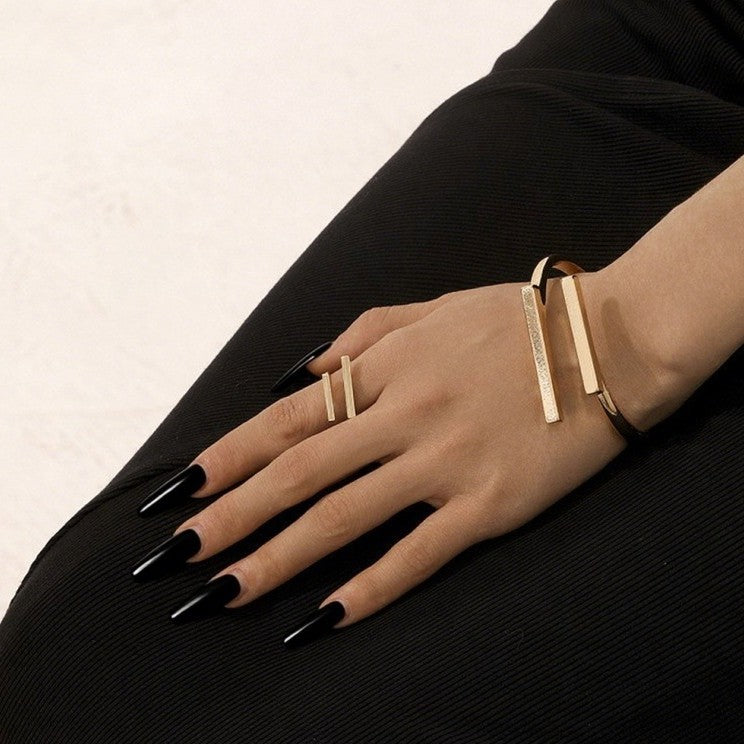 Geometric Square Opening Bracelet and Ring Set