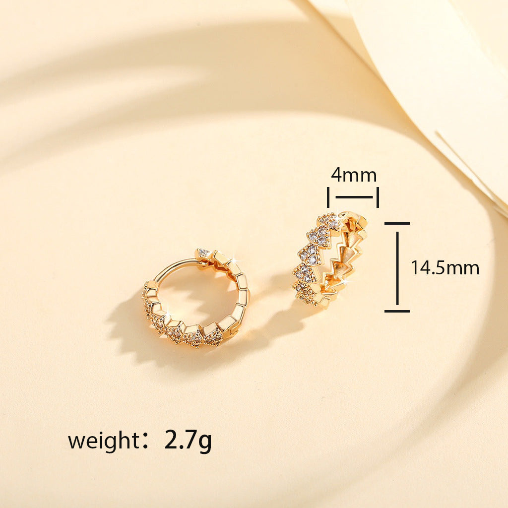 Gold Inlaid Zircon Stud Earrings | Copper All-Match European
