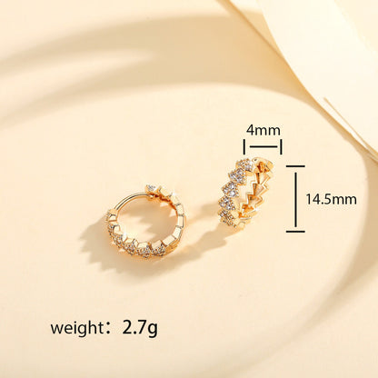 Gold Inlaid Zircon Stud Earrings | Copper All-Match European